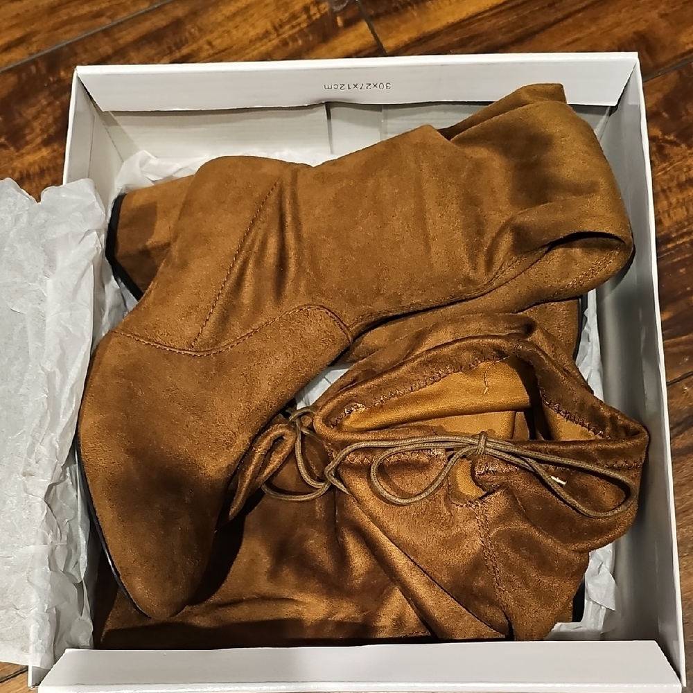 Pink Lily Coffee Stretch Suede PU Knee-High Boots